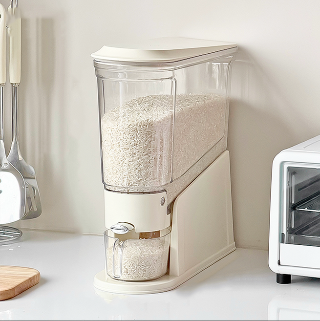 [YOUNG] 주방 필수템 깔끔한 투명 슬림 원터치 쌀통 잡곡 보관통, 1개, 투명-크림