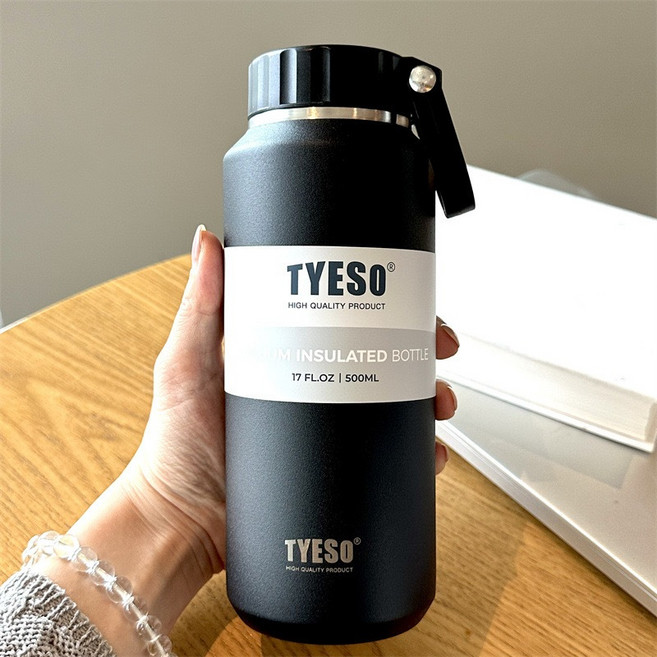 TYESO大容量易拉保溫杯 304不鏽鋼保溫瓶 手提隨行杯 旋轉防漏運動水壺 環保咖啡杯, 1個, 瑪瑙黑 710ml, 710ml