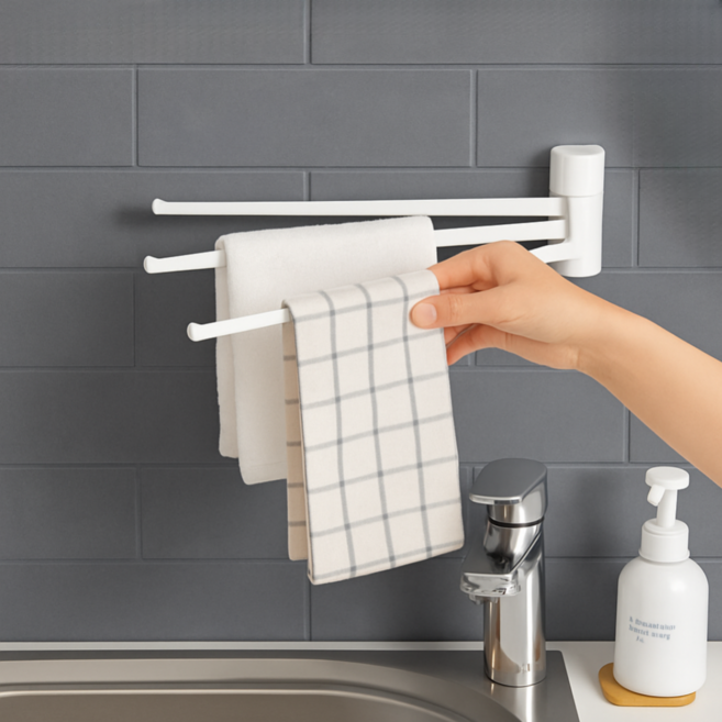 벤가디 180도 회전 무타공 행주 걸이, 1개, 화이트