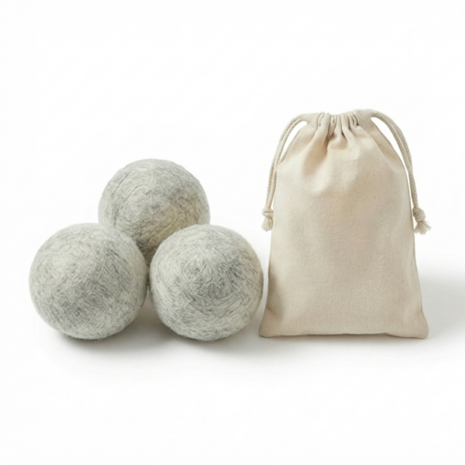 코코바움 건조기 양모 울드라이어볼, 라이트 그레이 (파우치 포함), 3개