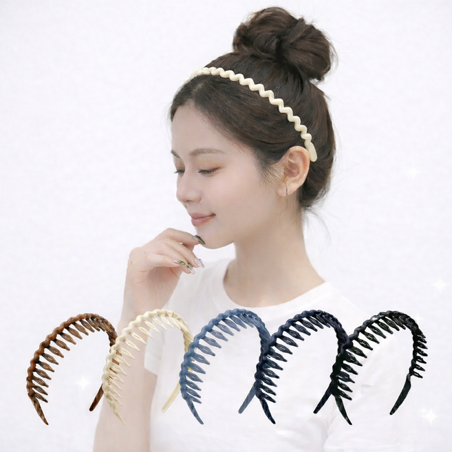 지그재그 헤어밴드 머리띠 남녀공용 고정력 흘러내림방지 5종 세트 [비바플]