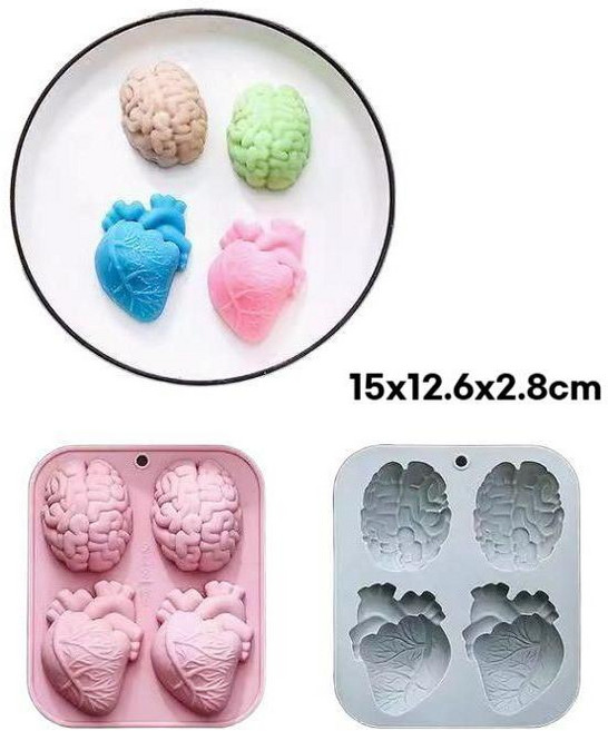할로윈 심장 뇌 쿠키틀 초코렛 특이한 실리콘몰드 세트, 2. 뇌+심장