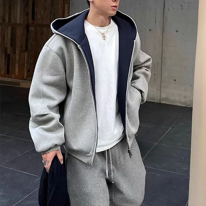 후드 맨투맨 아우터 심플 무지 루즈핏 긴팔 후드티 바람막이 캐주얼 남녀공용 트레이닝 외투 커플룩 빅사이즈