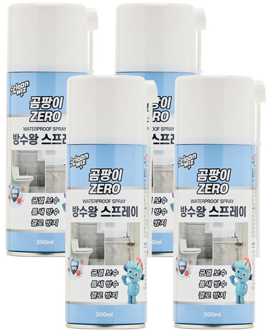 크린위즈 곰팡이제로 방수왕 코팅스프레이 300ml 방수스프레이 곰팡이스프레이 코팅스프레이, 흰색(300ml*4개)