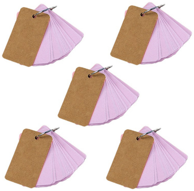 휴대용 미니 단어 암기장 암기 단어장 수첩 링, 5개, 50매, 퍼플