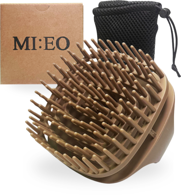 MI:EO 모공까지 닿는 촘촘 샴푸브러쉬+통기 메쉬파우치 세트, 1개, 두피마사져