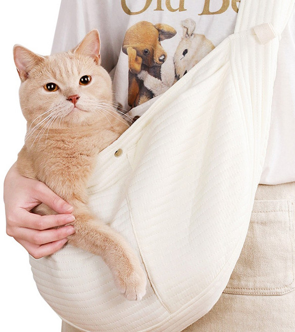 ATB 강아지 고양이 이동가방 슬링백 산책 포대기, 아이보리, 1개