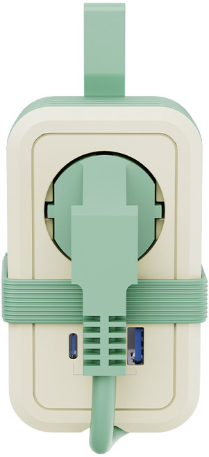 휴대용 멀티탭 USB-PD 20W 고속충전 여행용 리드선 고용량 4000W + 충전케이블, 1개, 민트, 1.5m