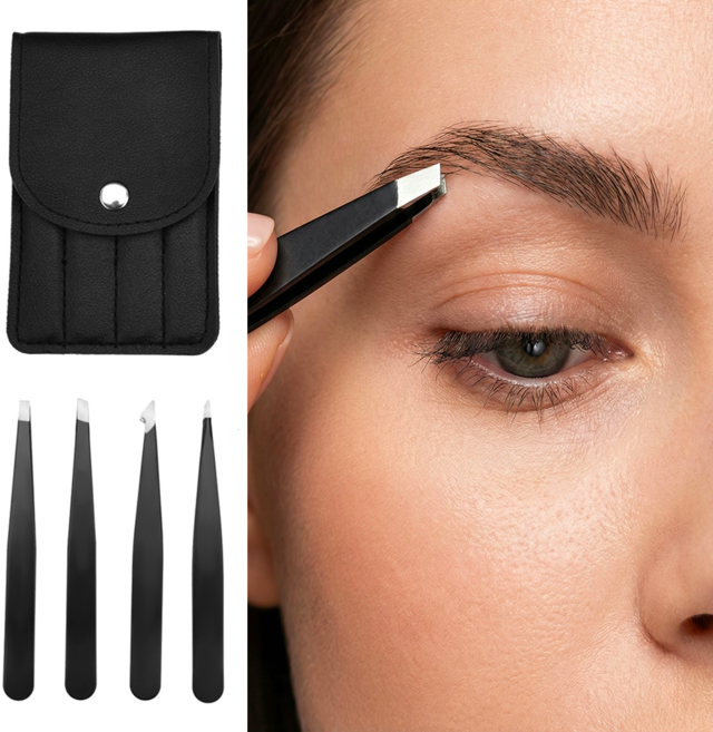 하루온 프리미엄 미세모 족집게 핀셋 4종세트, 1세트, 블랙