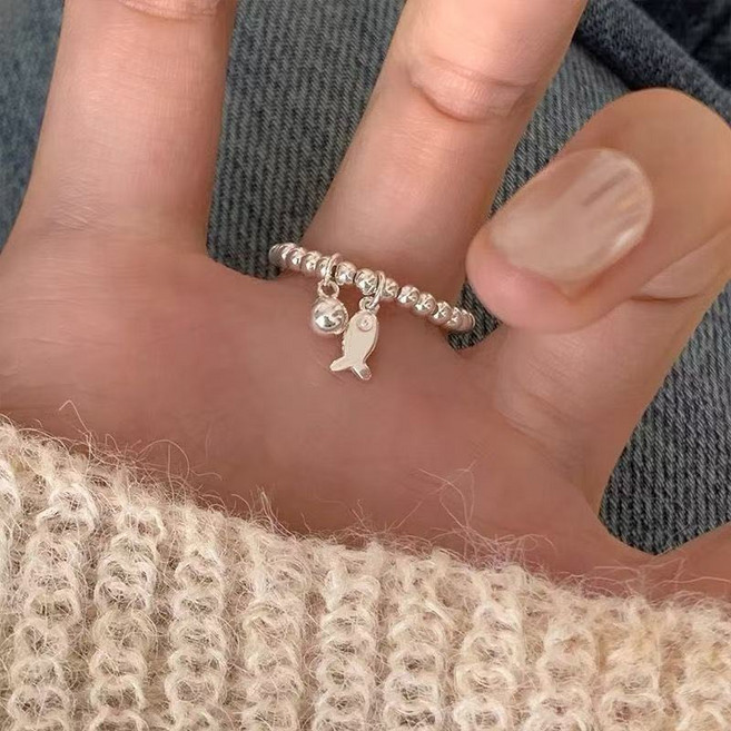 재물운 행운 은볼 물고기 밴딩 반지