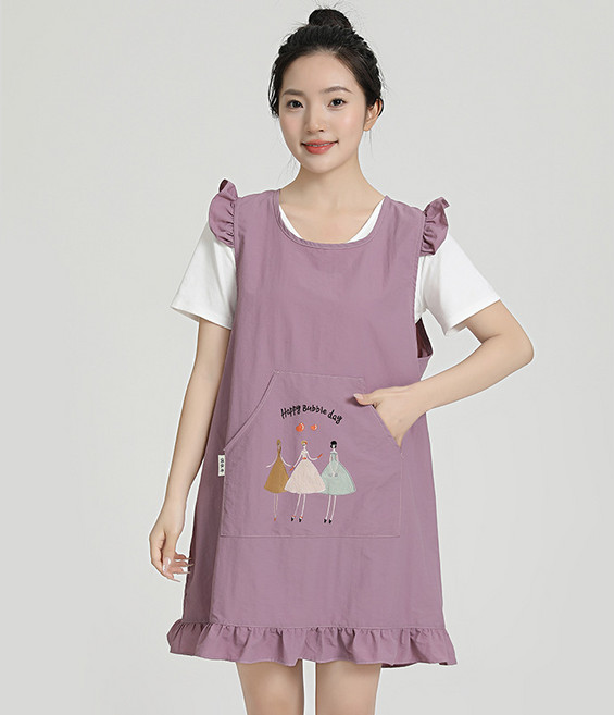 엘제이 여성 자수 원피스 앞치마 작업용 디자인, 1개, 보라