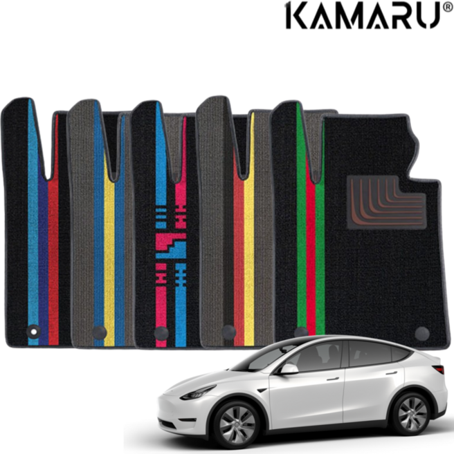 테슬라 모델Y 매트 카마루 듀라 엠비언트 디자인 라인매트 1+2열 태극에디션, 블랙