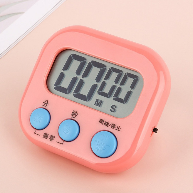 電子計時器 廚房正負倒計時鬧鐘 大螢幕多功能磁吸支架, 粉色-不附電池, 1個