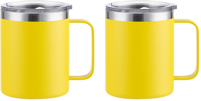 투데이리빙 1+1 강력 보온 머그컵 텀블러 세트 뚜껑있는 머그 잔 스텐 보냉 컵 물컵 뚜껑 손잡이 스텐컵 보틀 병 컵텀블러 뚜껑컵 텀블러컵 리유저블 보온컵 2p 커플 물병 휴대용, 1세트, 450ml, 옐로우