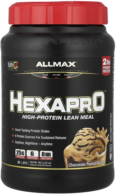 새해 건강을 선물하세요 ALLMAX Hexapro™ 고단백 저지방 밀 초콜릿 땅콩 버터 맛 907g(2lbs) 특별관리진행, ALLMAXHexapro고단백저지방밀초콜릿땅콩버터맛90 - 쿠팡