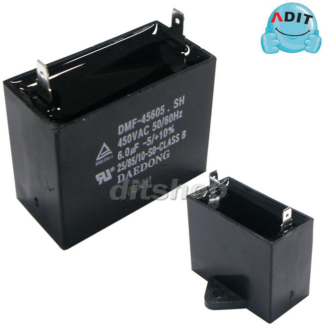 ADIT - 450V 6.0uF 국산정품 모터 콘덴서 선풍기 에어컨 실외기 환풍기 보일러 펌프 후드 기동콘덴서 커패시터 사각수지 선풍기부품, 1개, BK0830
