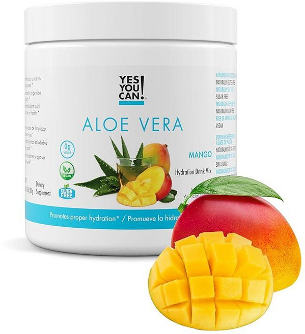 Yes You Can! 알로에 베라 파우더 드링크 믹스 - 순수 알로에 베라 추출물이 함유된 하이드레이션 부스터 - 맛있는 맛 - 미국 제조 - 항산화 성분이 풍부함 - 망고, 1개, 400g
