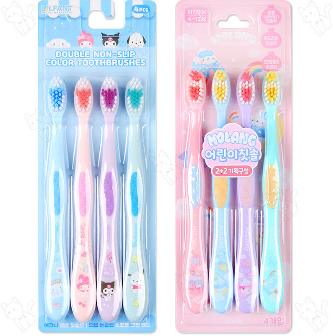 산리오 더블 논슬립 컬러 칫솔 4p+몰랑 어린이 칫솔 4p, 1세트, 8개입, 산리오 칫솔+몰랑 칫솔