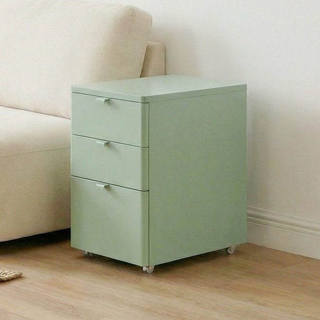 Polyidea 철제 서랍장 이동식 수납장 조립식 서랍장 사무실 거실 데스크 책상밑 공간 활용, 초록색, 3단