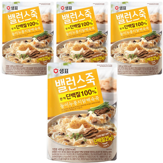 샘표 밸런스죽 능이누룽지닭백숙죽, 420g, 4개