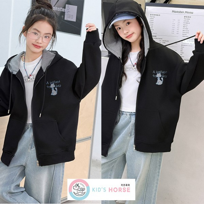 키즈목마 여아용 봄 레터링 캐릭터 후드집업 초등생 주니어 후드집업 외투858