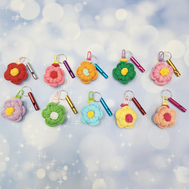 라온맘 양말목 꽃 키링 만들기 호루라기 DIY 키트, 1세트, 07_꽃키링+미니 호루라기_연옐로우/진핑크