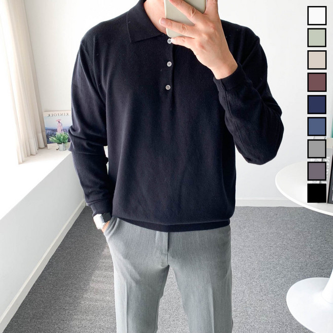 놈시크 남자 카라 니트 부드러운 캐시미어 스판 스웨터