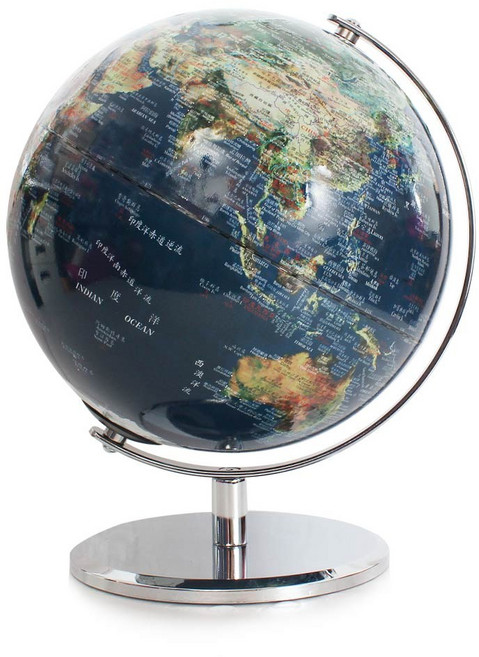 SkyGlobe 10吋衛星亮面地球儀，金屬底座中英對照教學款, 衛星