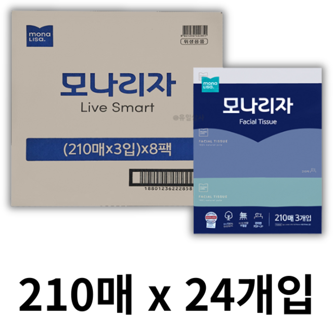 모나리자 천연펄프 부드러운미용티슈 210매24입1박스, 210개입, 24개