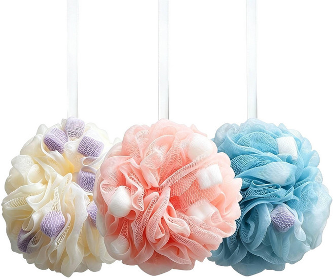 영달 걸이형 샤워볼 3종 세트, 1개, 3개입, 화이트+핑크+그린