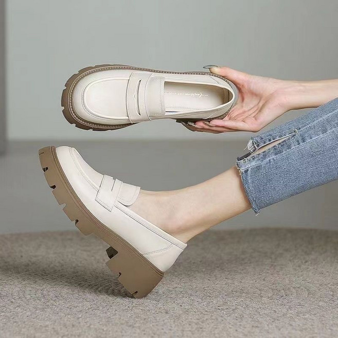 UNIQUEZON 여성 가죽 로퍼 슈즈 봄가을 발편한 키높이 통굽 단화