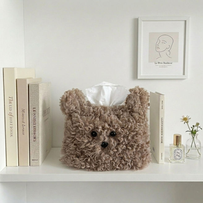 벨린 꼬질이 강아지 티슈 케이스 휴지 케이스 두루마리 휴지 커버 인테리어 소품, 브라운