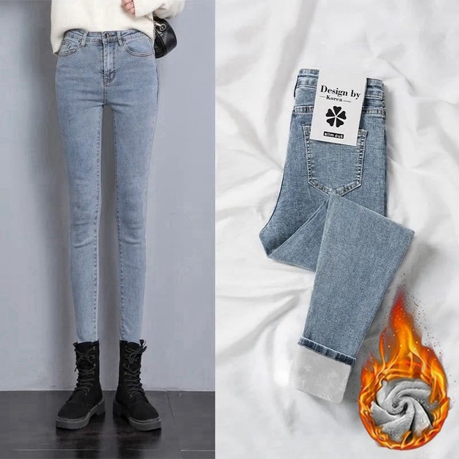 JDUDS 加絨高腰彈力牛仔鉛筆褲 顯瘦