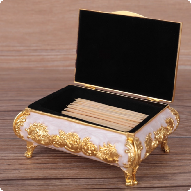 고급 북유럽 엔틱 면봉수납함 이쑤시개 케이스 이쑤시개통 치실보관함 다용도 수납함, 골드, 1개