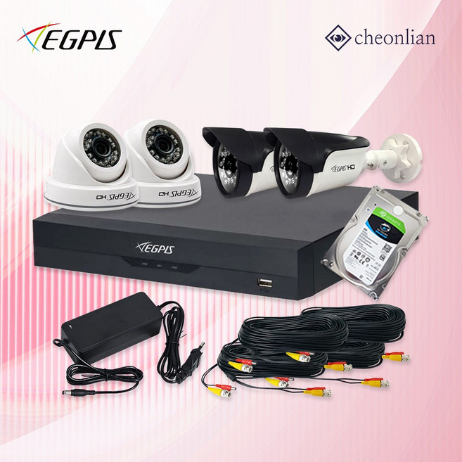 이지피스 500만화소 실내2대+실외2대 CCTV풀세트 이지뷰 4채널 녹화기(1TB포함), 기본 1TB 장착