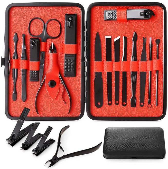 날카로운 네일 가위 및 클리퍼 세트 높은 정밀 스테인리스 스틸 커터 페디큐어 키트 파일 매니큐어 지문 발톱과 세련된 케이스 포함 198450