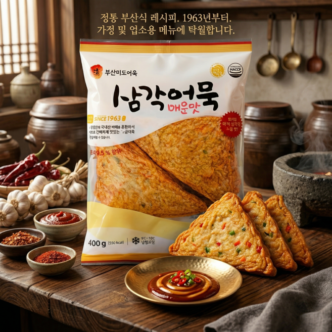(부산미도어묵) 삼각어묵매운맛 프리미엄 부산어묵 탱글한 떡볶이용 어묵, 350g, 1개