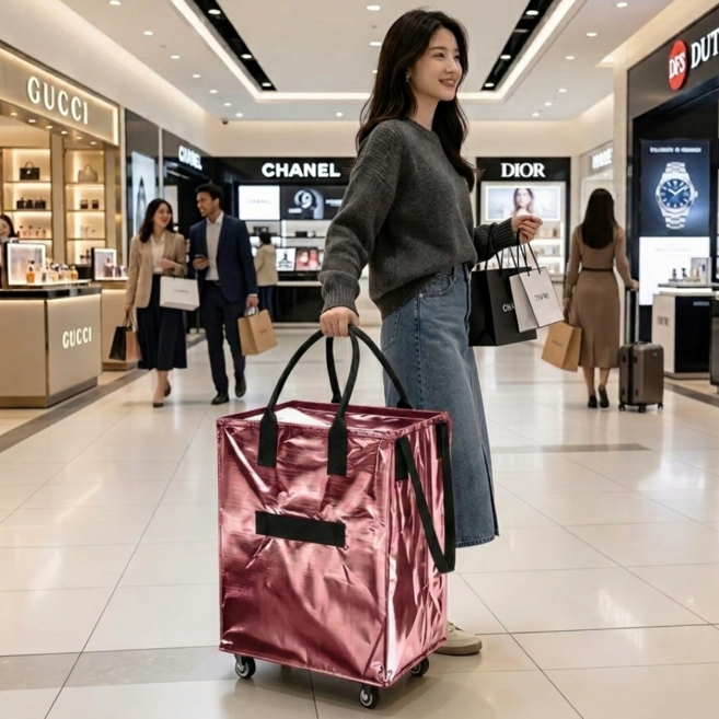 어반딥 대용량 롤링카트 다용도 장바구니 바퀴달린 쇼핑백, 핑크골드, 1개