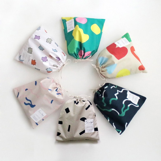 소아베 다용도 방수 파우치 조리개 파우치 실내화 주머니 신발주머니 6종, 컬러풀베이지