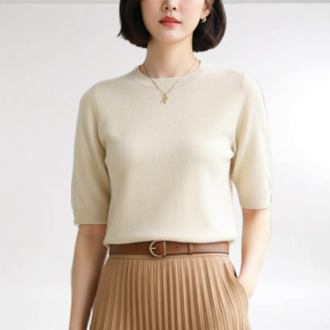 제이지나 여성 반팔 니트 라운드 니트티