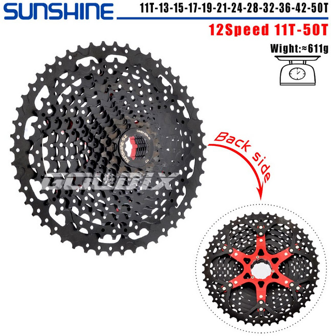 선샤인 MTB 카세트 8/9/10/11/12 HG 구조 또는 속도 40/42/46/50/52T 블랙 K7 스프로킷, [20] 12Speed 11-50T Black, 1개