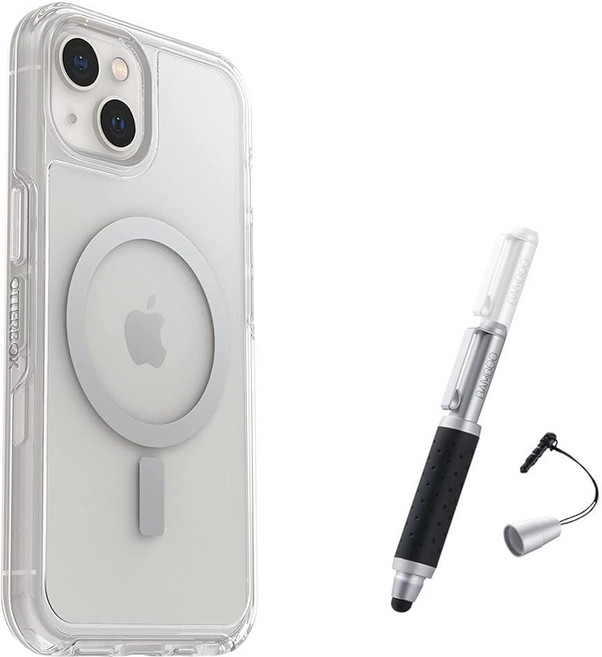 OtterBox Symmetry 아이폰 13용 MagSafe 케이스 (미니/프로/프로 맥스 아님) 대나무 포켓 확장 가능한 스타일러스 포함 - 비소매 포장 - 투명