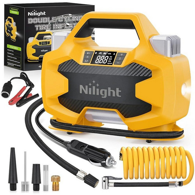 Nilight 타이어 팽창기 공기 압축기 휴대용 에어 펌프 12V DC 자동차 타이어용 디지털 압력 게이지 150PSI 자동 타이어 펌프 자동차 ATV 자전거용 LED 조, 튼튼한 타이어 팽창기