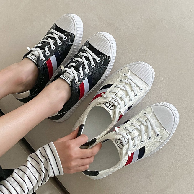 슈리오 여성용 키높이 가죽 캔버스화 4cm