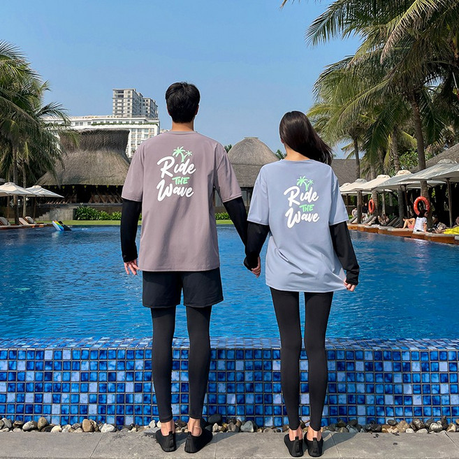 남녀공용 커플 래쉬가드 루즈핏 수영복 긴팔 반팔 레이어드 SW19820F, 그레이/L[100]