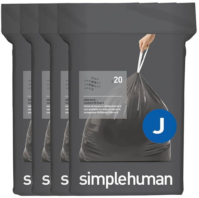 136902 Simplehuman Code H 60개 정품 Odorsorb 맞춤형 핏 라이너 디스펜서 팩의 드로스트링 냄새 흡수 쓰레기 봉투 30-35리터 / 8-9갤런
