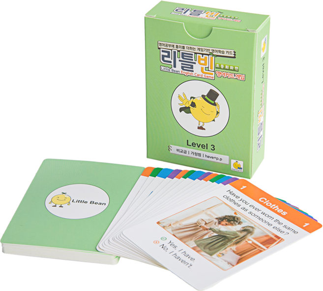 [리틀빈 영어카드게임 회화편 레벨3]주니어 및 초등영어 필수 단어/문장/스피킹/문법 Q&A 단편, 레벨3, 혼합색상, 1개