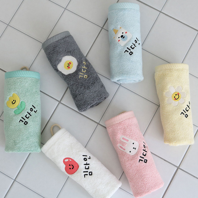 어린이집고리수건 이름자수 생일 답례품 부드러운 밤부6장, 핑크 큐트래빗, 6개