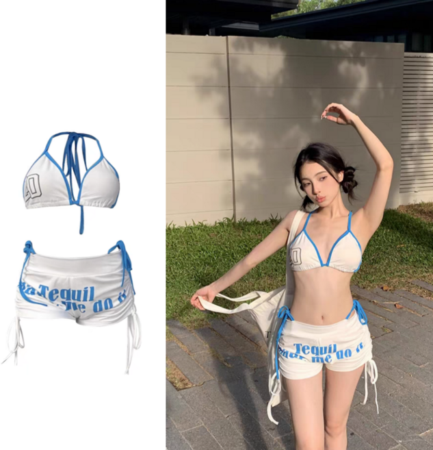 [시크릿원]큐티 발랄 비키니+팬츠 3PCS 세트 호캉스록 바캉스 수영복