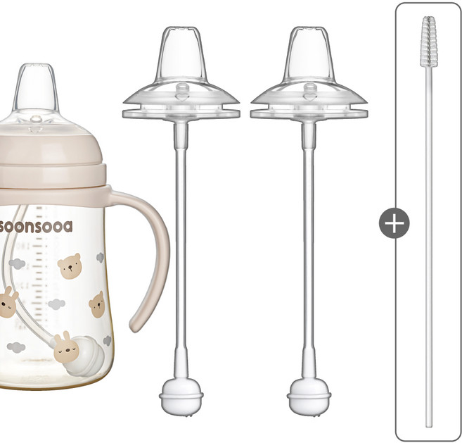 순수아 더블하트 젖병 호환 교체용 리필 스파우트 꼭지 추 빨대, NEW 스파우트2+추빨대2+솔1, 1개